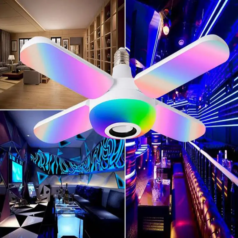 

Умная потолочная лампа E27, музыкальный светильник, RGB лампа с четырьмя листами, с пультом дистанционного управления, складная Ночная лампа