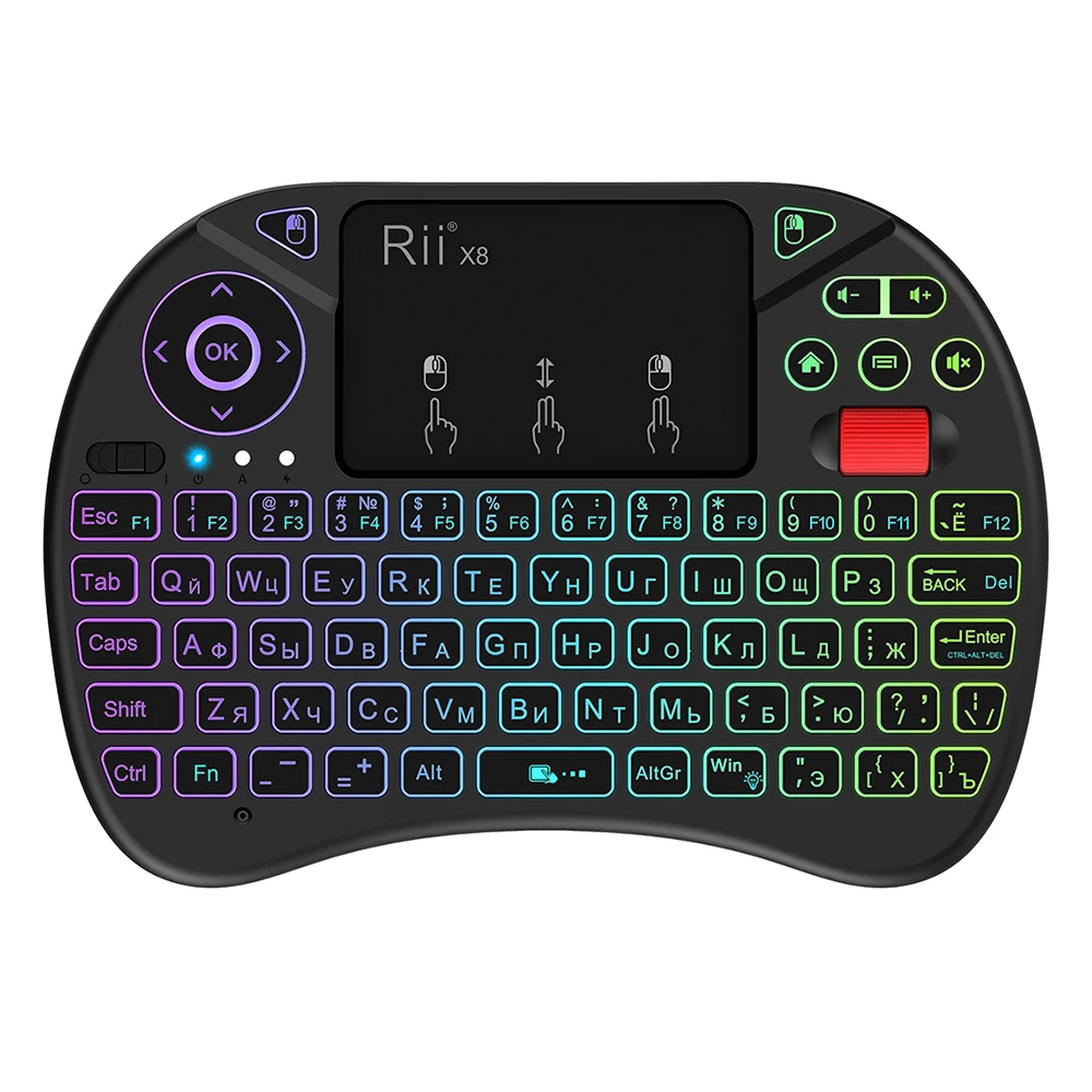 Rii x8 Backlit Mini Teclado sem Fio Inglês Russo Português 2.4g ar Mouse Touchpad Remoto para Android Caixa de tv pc