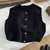 Crew Neck Women's Korean Solid Button Short Sleeve Cardigan Coats Sweater Knitted Sleeveless Ladies Elegant Tanks Bottoming 4