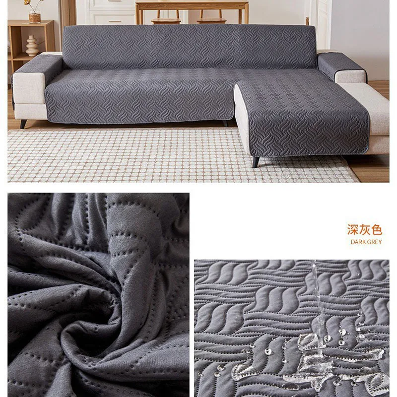 Waterproof L Shape Sofa Cover for Living Room Universal Left and Right Corner Couch Cover Quilted Sofa Cover Protector Grey 3
