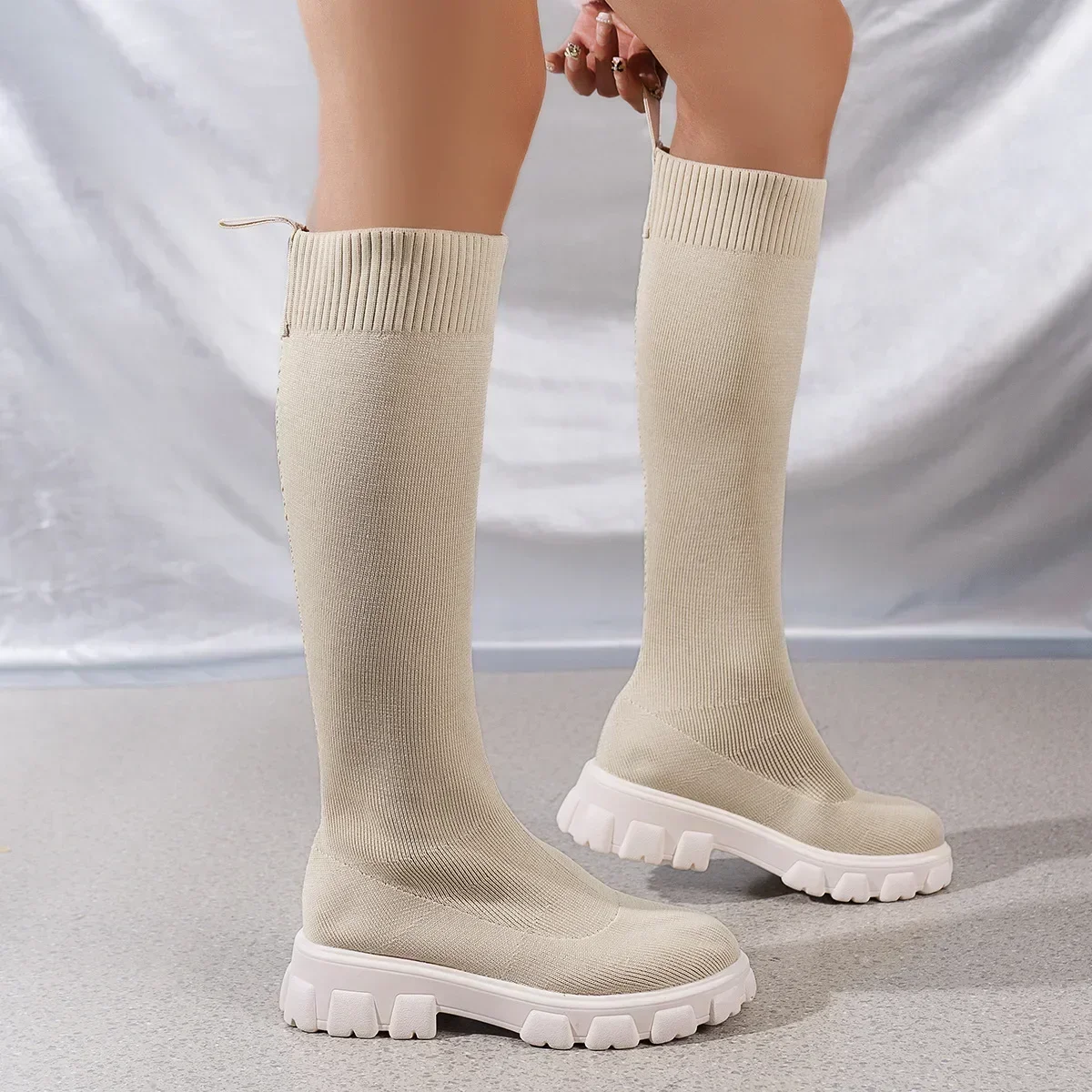 Thick Sole Knitted Long Boots for Women Fashion Elastic Socks