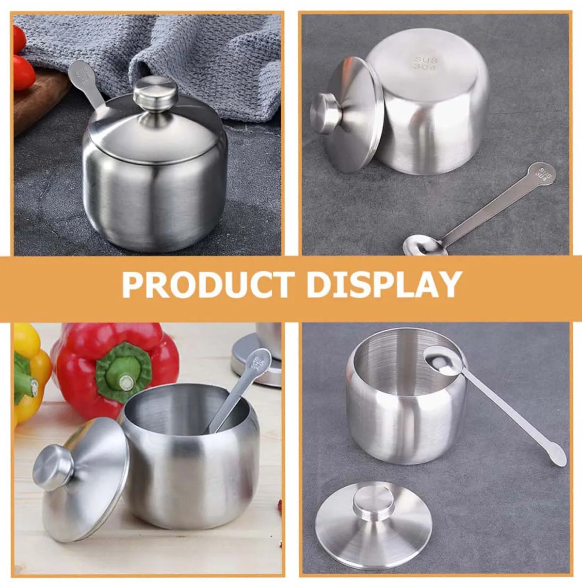 Stainless Steel Seasoning Jar with Spoon Large Capacity Durable Seasoning Pot Kitchen Supplies for Food Storage and Organization 6