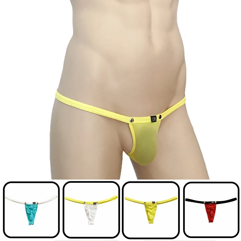 

men's decorative button Thong sexy men's T pants translucent men's underwear gay underwear mens jockstrap