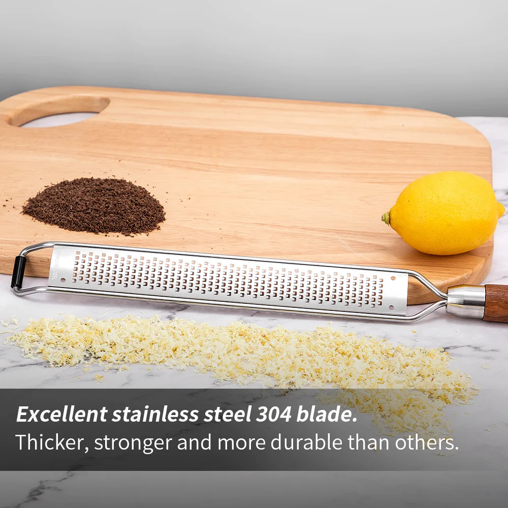 Cheese Grater Kitchen Grater Leeseph Cheese Grater Wooden Handle Stainless Steel Vegetable Grater Multi-purpose Kitchen Food Shredder for Chocolate Butter