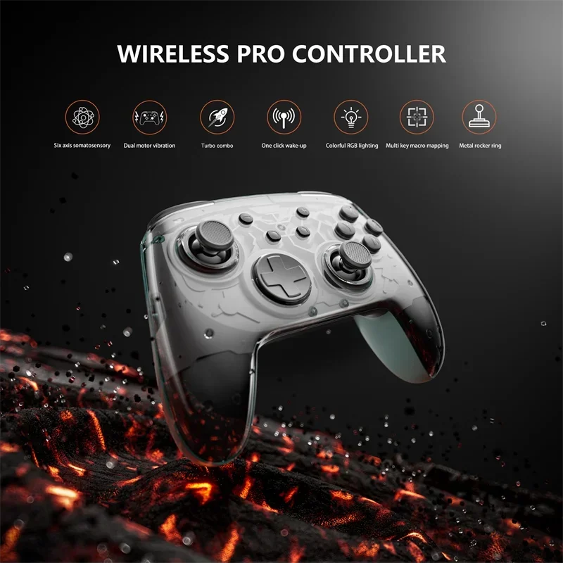 LinYuvo KS11 Translucent Black Joypad Wireless With Wake up 6axis Dual motor Turbo for Nintendo Switch/ Oled Gaming Controller