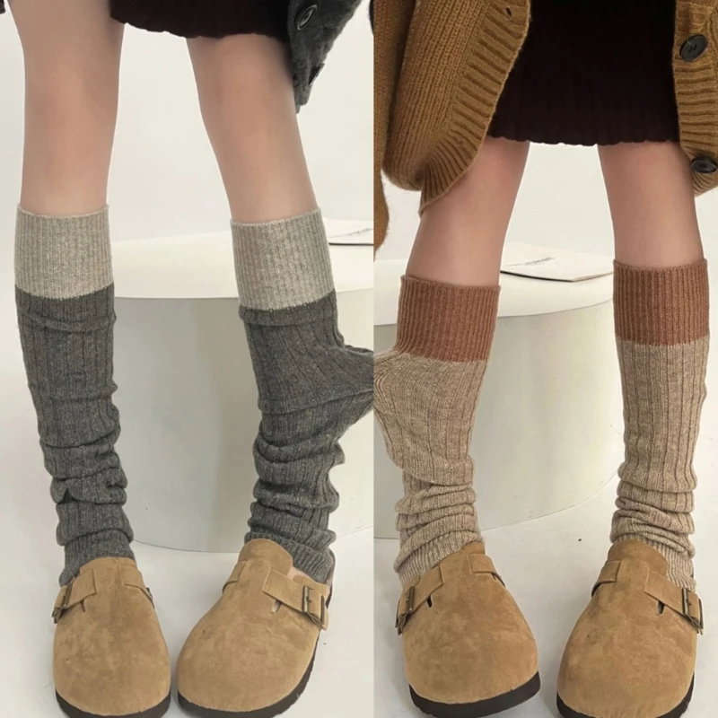 

Женские винтажные вязаные гетры в рубчик с цветными блоками, длинные носки в стиле Харадзюку