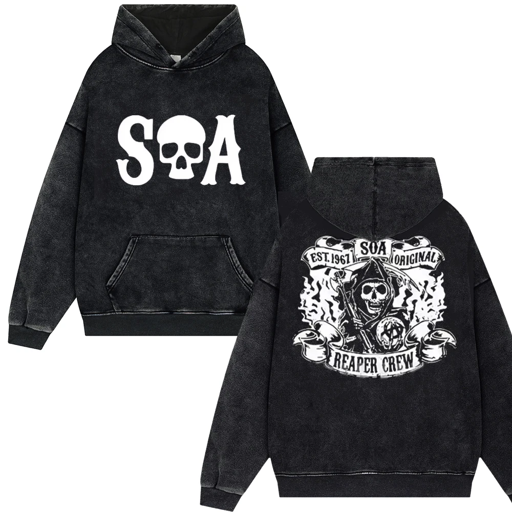 Sons of Anarchy SAMCRO Print Vintage Washed Hoodies Men Women  