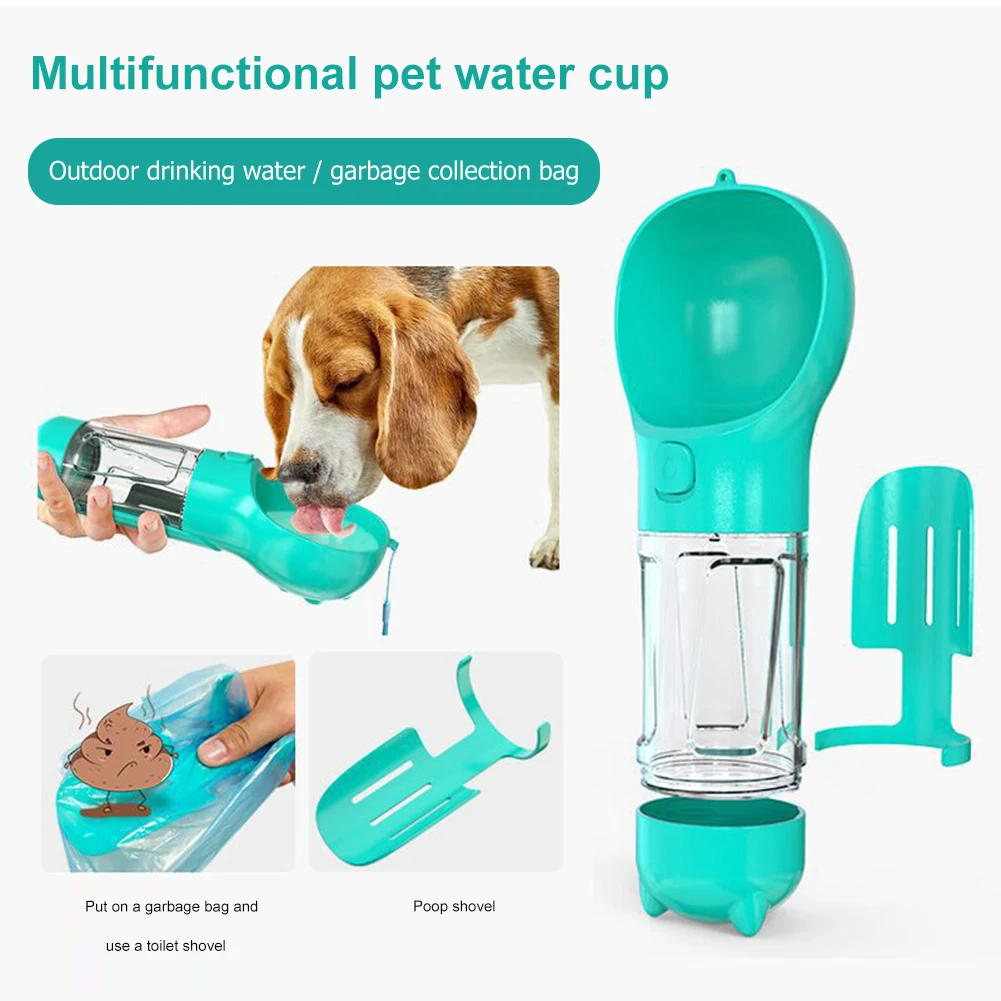 3 In 1 Cat Dog Water Bottle Poop Collector Food Feeder With Lanyard And
