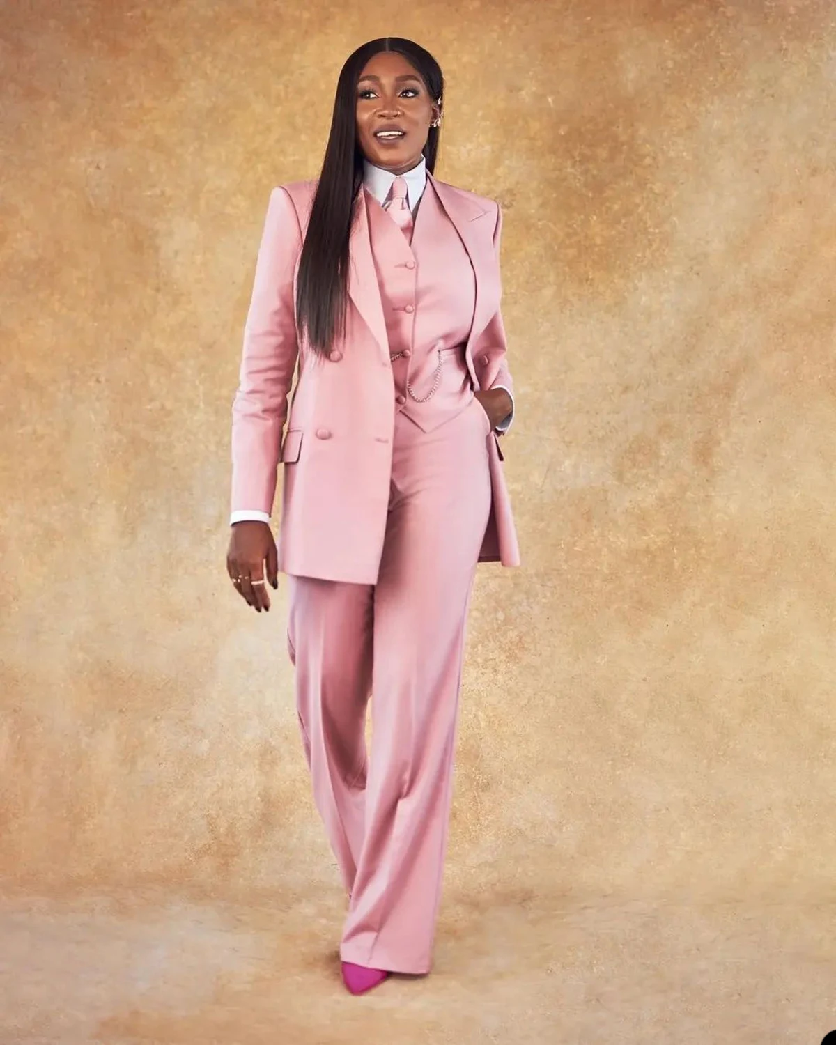 Women Party Dresses Classic Pink Women 3 Pieces Vest Jacket Pants Casual Plus Size Peaked Lapel Pocket Blazer Fashion Elegant Africa Daily Dresses