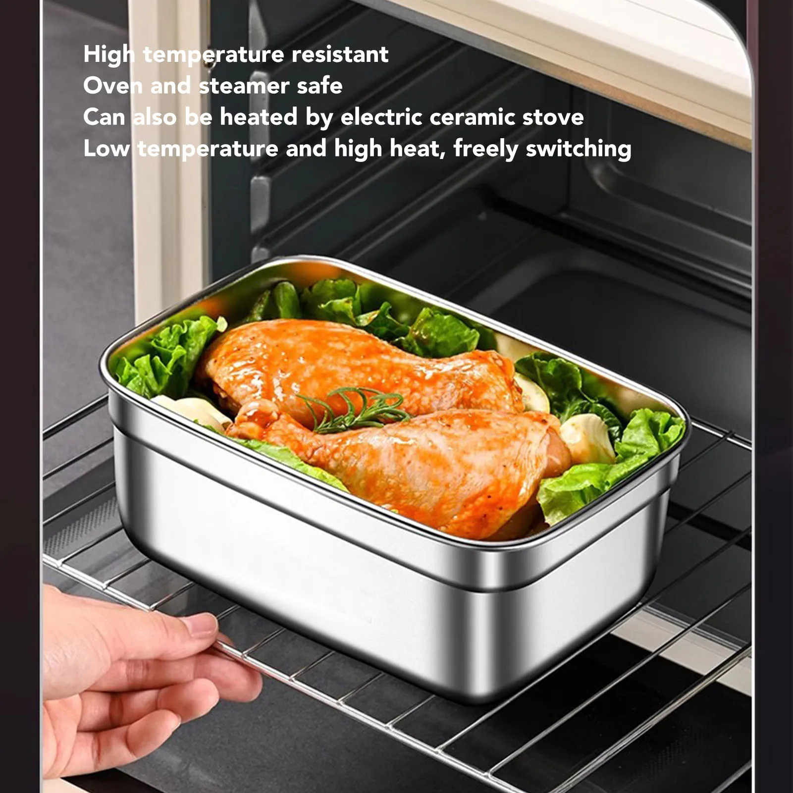 304 Stainless Steel Food Storage Container Metal Sealed Lunch Box with Handle for Home Refrigerator  Metal Food Container