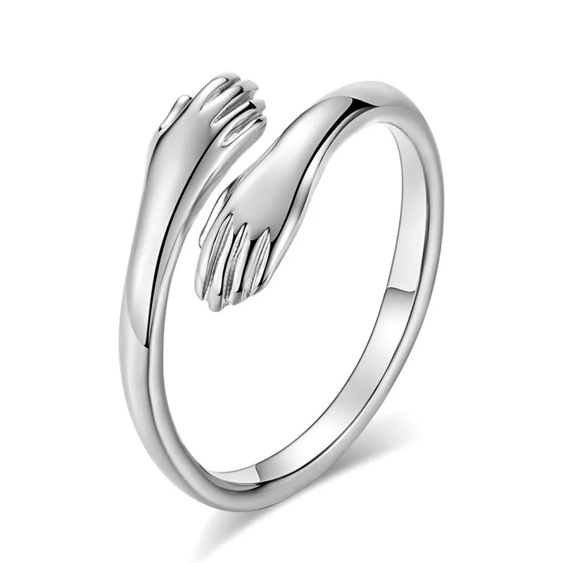 925 Sterling Silver Hand Embrace โAdjustable Rings For Women Engagement Wedding Jewelry Wholesale Items With Free Shipping