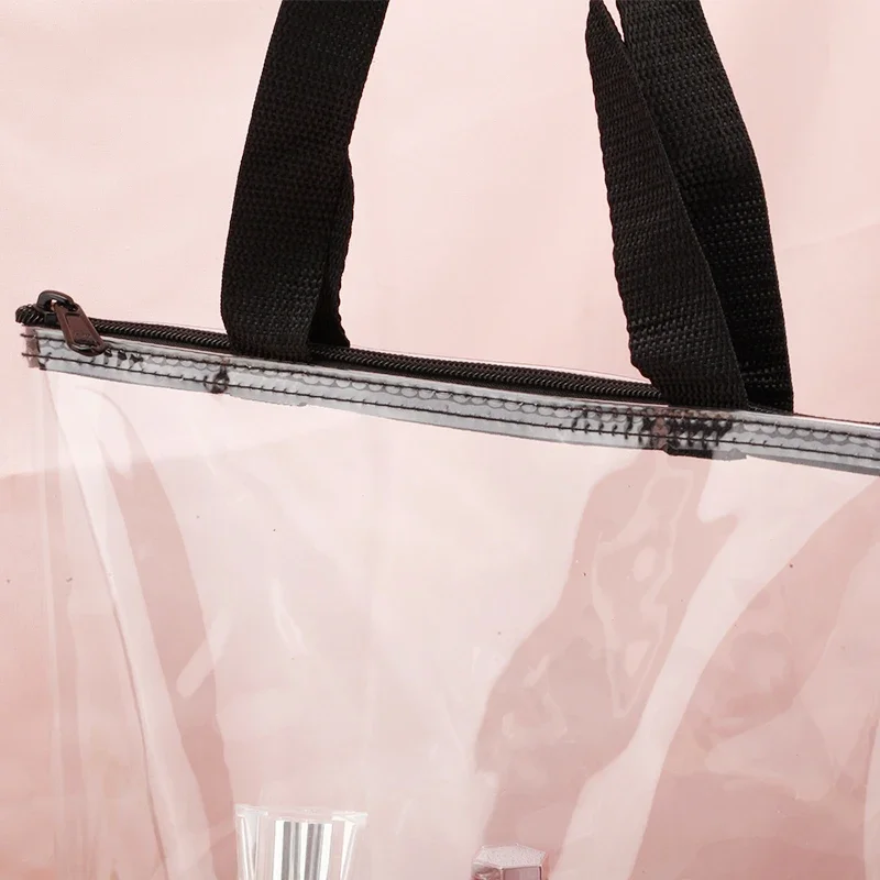 Clear PVC Transparent Tote Bag For Women Large Capacity With Zipper Handles Portable Stationery Storage Bag Shopping Handbag