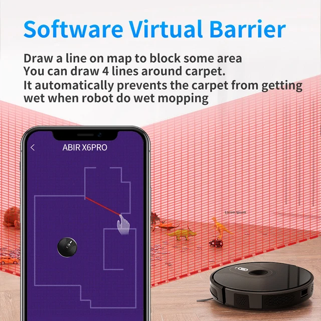 Robot aspirapolvere ABIR X6PRO con sistema oculare intelligente, aspirazione 6000pa, software Virtual Wall, pulizia a zone, disinfezione con lavaggio a umido, memoria mappa, compatibile con Alexa, Google Home 5