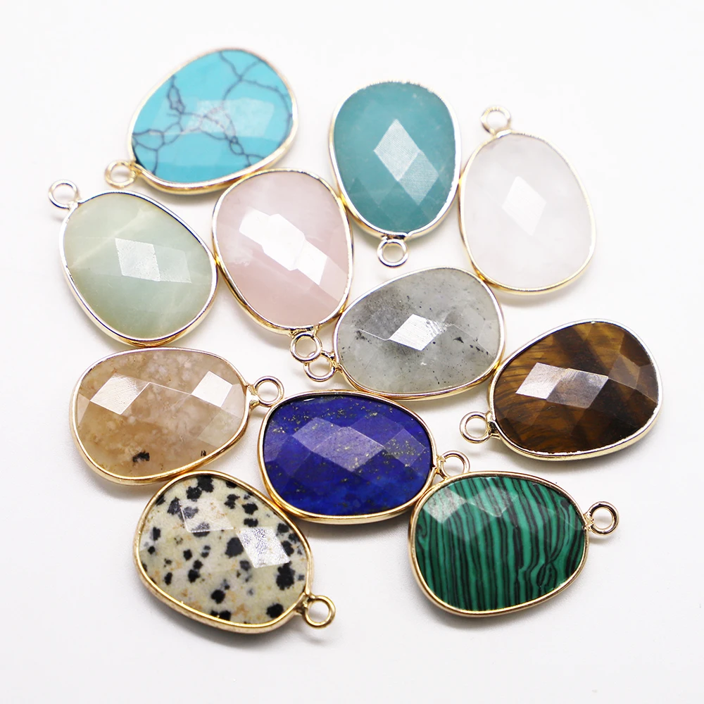 23*17MM Natural Stone Charms Connector Samazon Roses Quartz Lazurite Pendants Single Hole for DIY Jewelry Necklace Making 10PCS