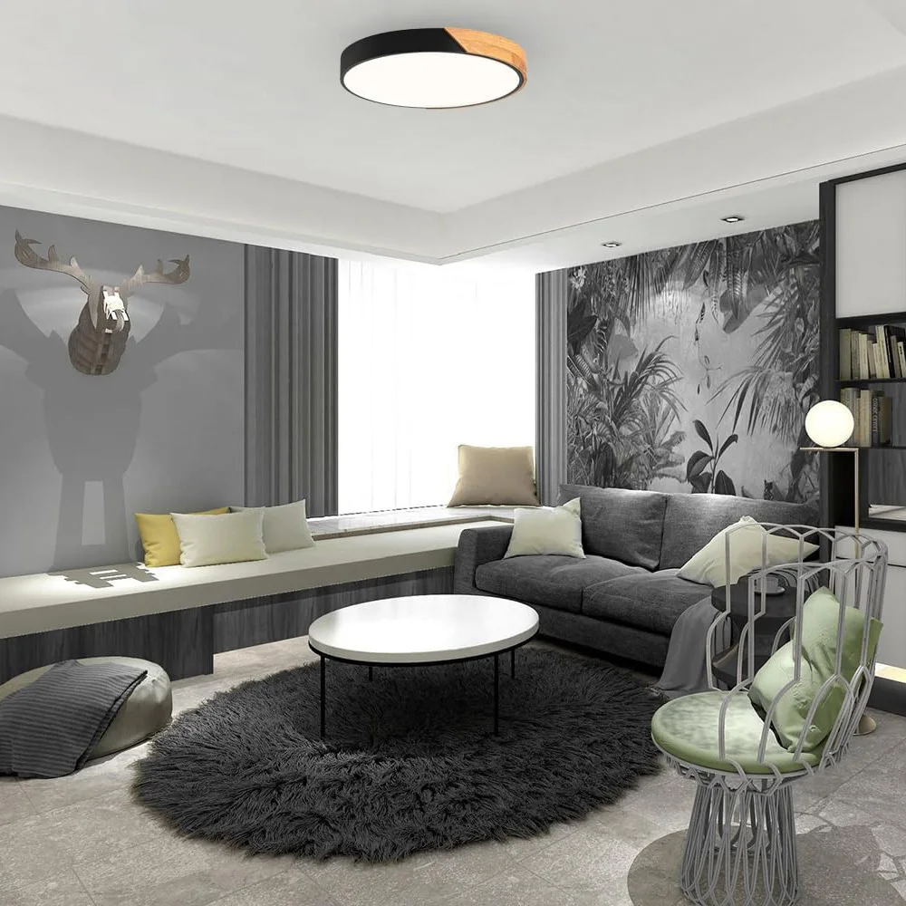 

LED Ceiling Light Modern Nordic Round Lamp Wooden Home Living Room Bedroom Study Surface Mounted Lighting Fixture Corridor