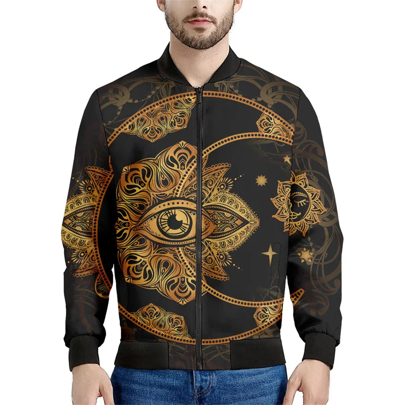 thumbnail image 1 of Chaqueta con estampado 3D de mandala bohemio para hombre, sudadera con estampado floral de primavera y otoño, abrigos de manga larga con cremallera y estilo aviador, 1 of 5