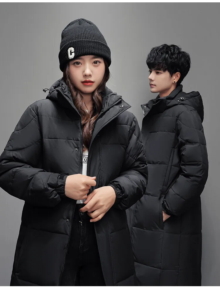 Men Women Thick Hooded Long Parkas Solid Color Zipper Parkas Unisex Long Winter Padded Jacket Unisex Warm Down Jacket Parkas