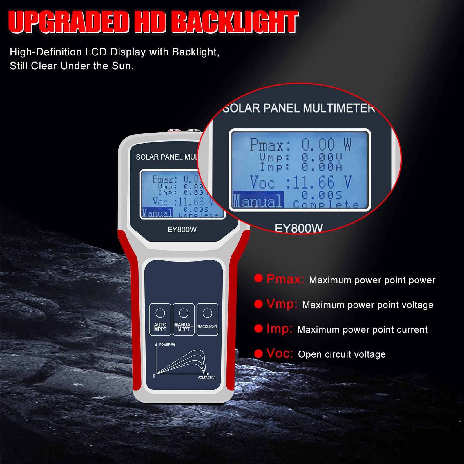 Toplionace Multimètre de Panneau Photovoltaïque à écran LCD EL400B