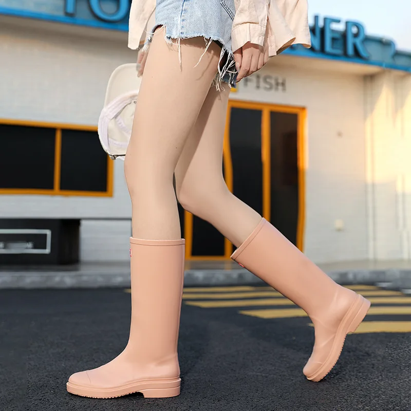 New Women Knee-high Rubber Rain Boots Tall Waterproof Female Rainboots Water Shoes Non-slip Wellies