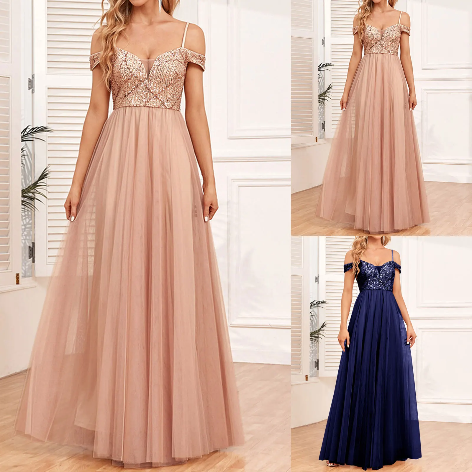 

High Low Dress Women's Sexy Sequin Dress Wrap V Neck Ruched Bodycon Spaghetti Straps Cocktail Party Night Club Dresses