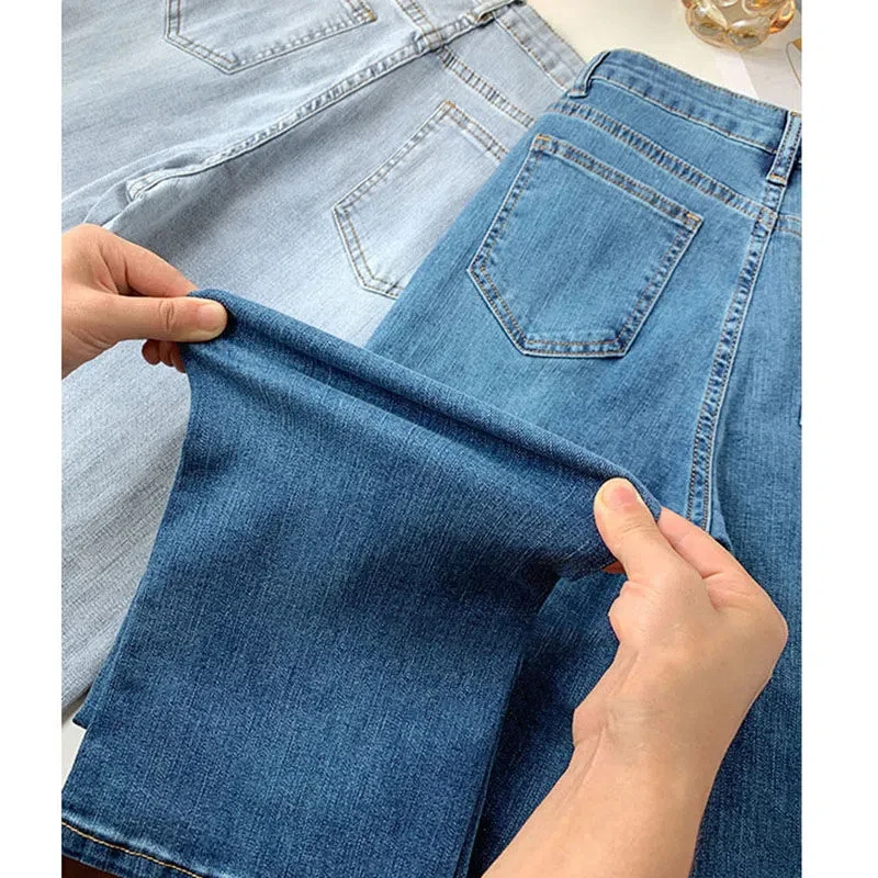 New Women High Waist Straight Jeans Spring Vintage Casual Ankle-length Denim Pants Korean Pantalones Streetwear Stretch Vaqueros