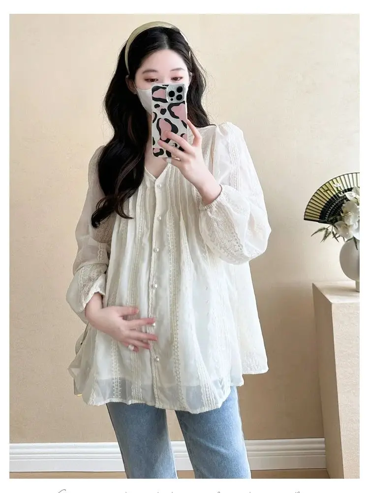 Maternity Tops Spring Cotton Blouses Pregnancy Loose Shirts