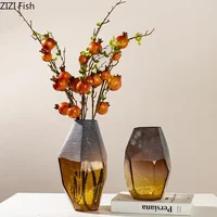 Mist Surface Frosted Glass Vase Amber Color Ice Cracks Vases Desk Decoration Floral Arrangement Flower Pots Modern Home Decor 2