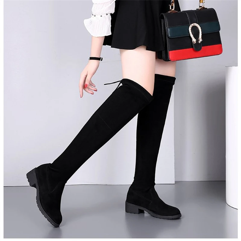 Botas Heightened Suede Long Boot Women Autumn/winter Bottomed High Boot Elastic Fashion Woman Shoes Knight women high heel boots