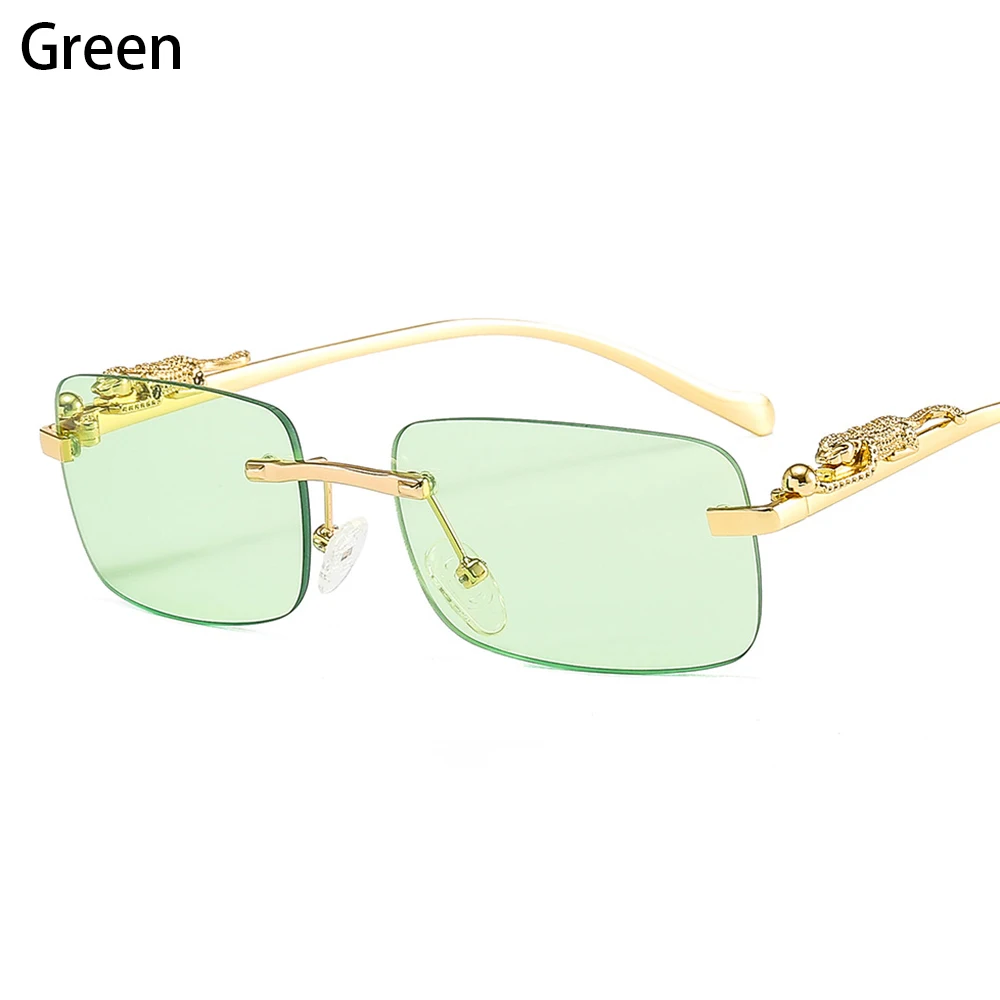Vintage Rimless Square Luxury Sunglasses with Leopard Head Design