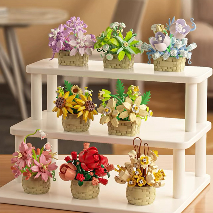 6 Kinds of Building Block Flowers. Garden Series Building Block Flowers. Building Block Flower Desktop Decoration. Gift.