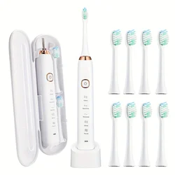 Rechargeable Electric Toothbrush for Adults with 5 Modes and 8 Brush Heads (White)