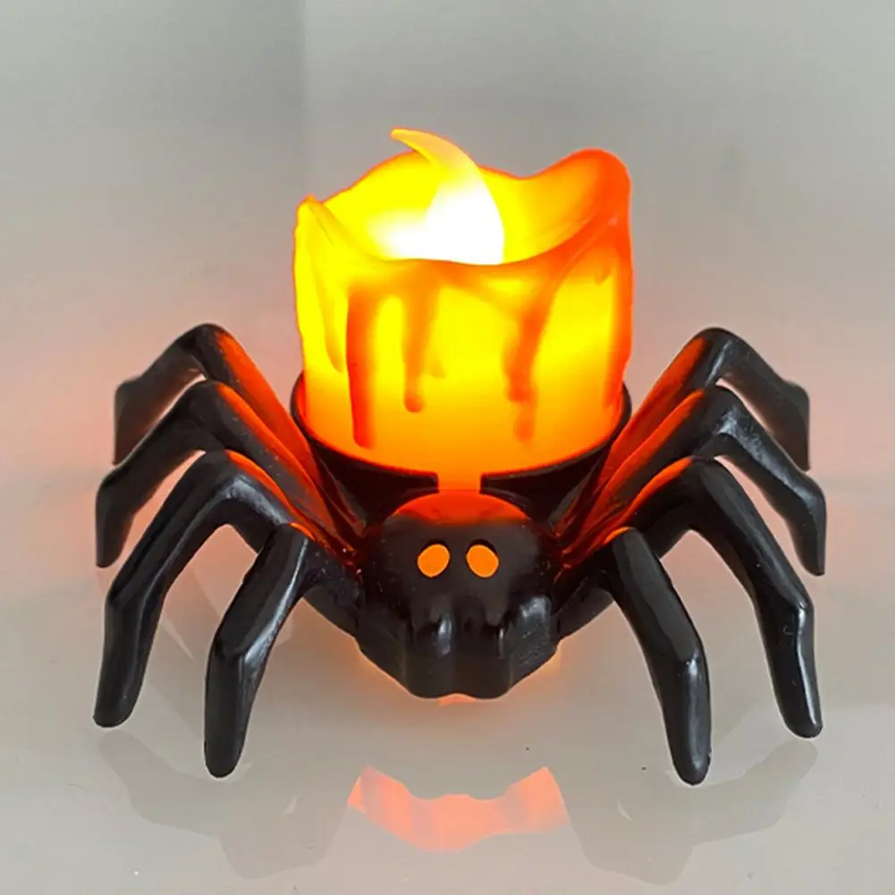 

No Wax Drop Candles Night Lights Spider Design Candles Spooky Electric Flickering Halloween Tea Lights 12pcs Cartoon for Ghost