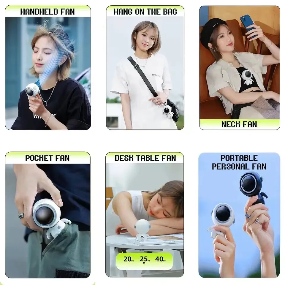 휴대용 선풍기 우주 비행사 조용한 소형 USB 충전식 미니 넥 선풍기, 학생 기숙사 사무실 야외 선풍기 공급 장치