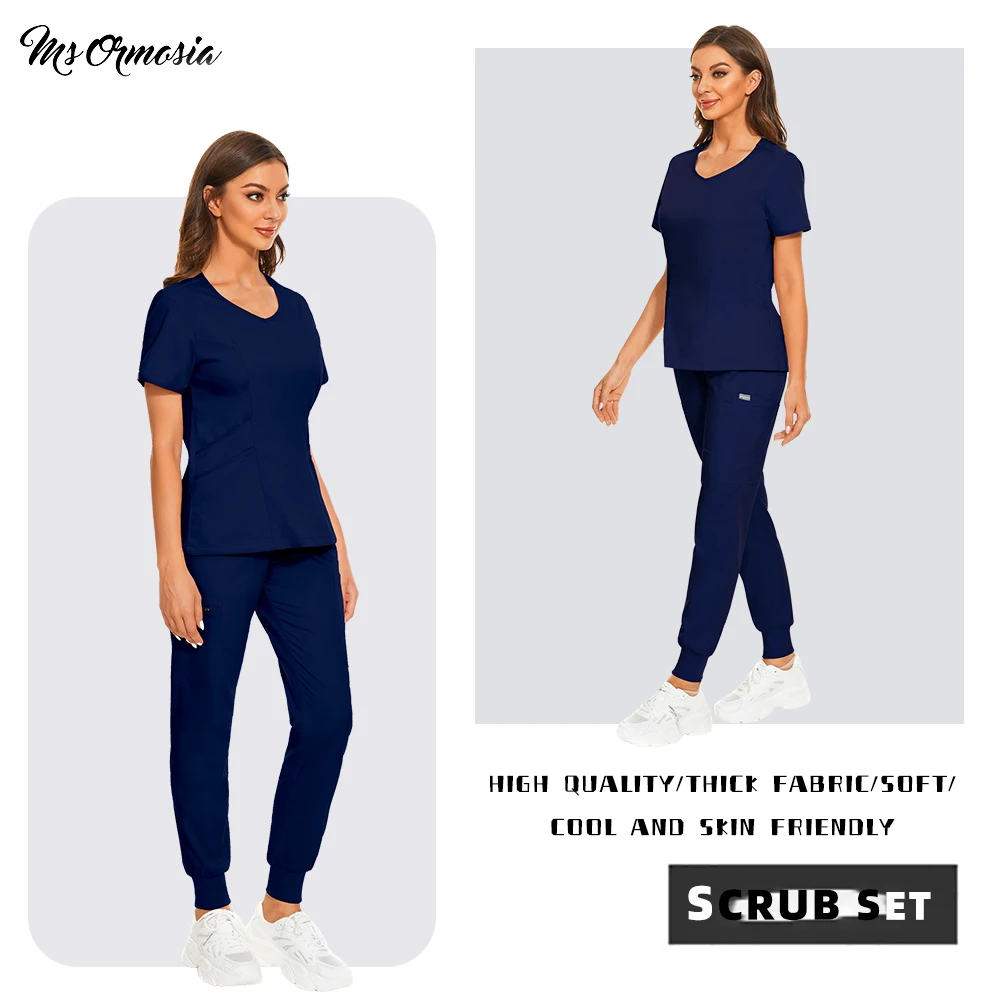 

Женская Рабочая Униформа, комплект униформы для медсестры, блузка с коротким рукавом, свободные брюки, медицинская униформа