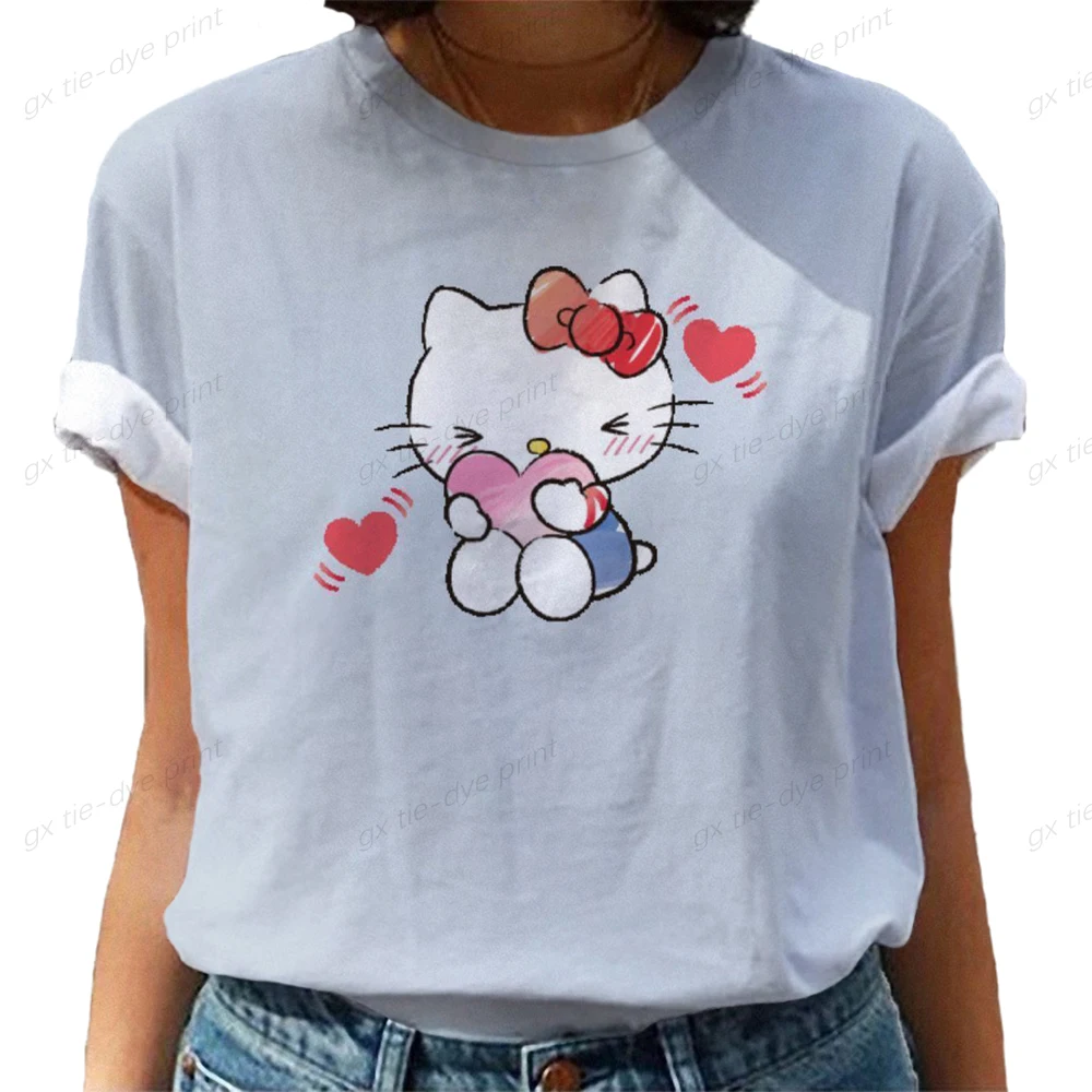 

Women Hello Kitty Print T-shirts Fashion Clothing Cartoon Clothes 90s Short Sleeve Spring Summer Female Tee Graphic Tshirt Y2K
