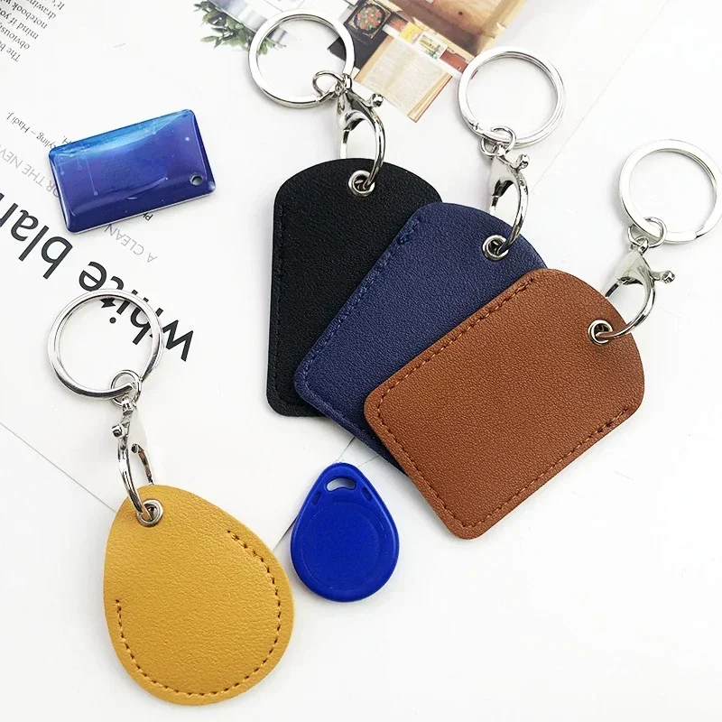 Leather Keychain Doorlock Key Ring Access Card Bag Induction Waterproof ID Card Case Key Tag Protective Case Tag Ring key case key holder key organizer key protector card case holder