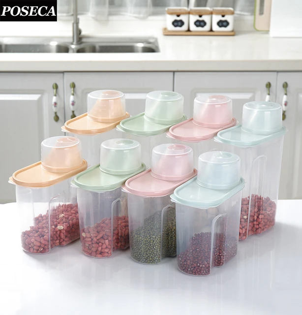 Rice Dispenser Large Sealed Grain Container Storage with Measuring Cup,  Food Cereal Container for Flour Cereal Kitchen Storage - AliExpress