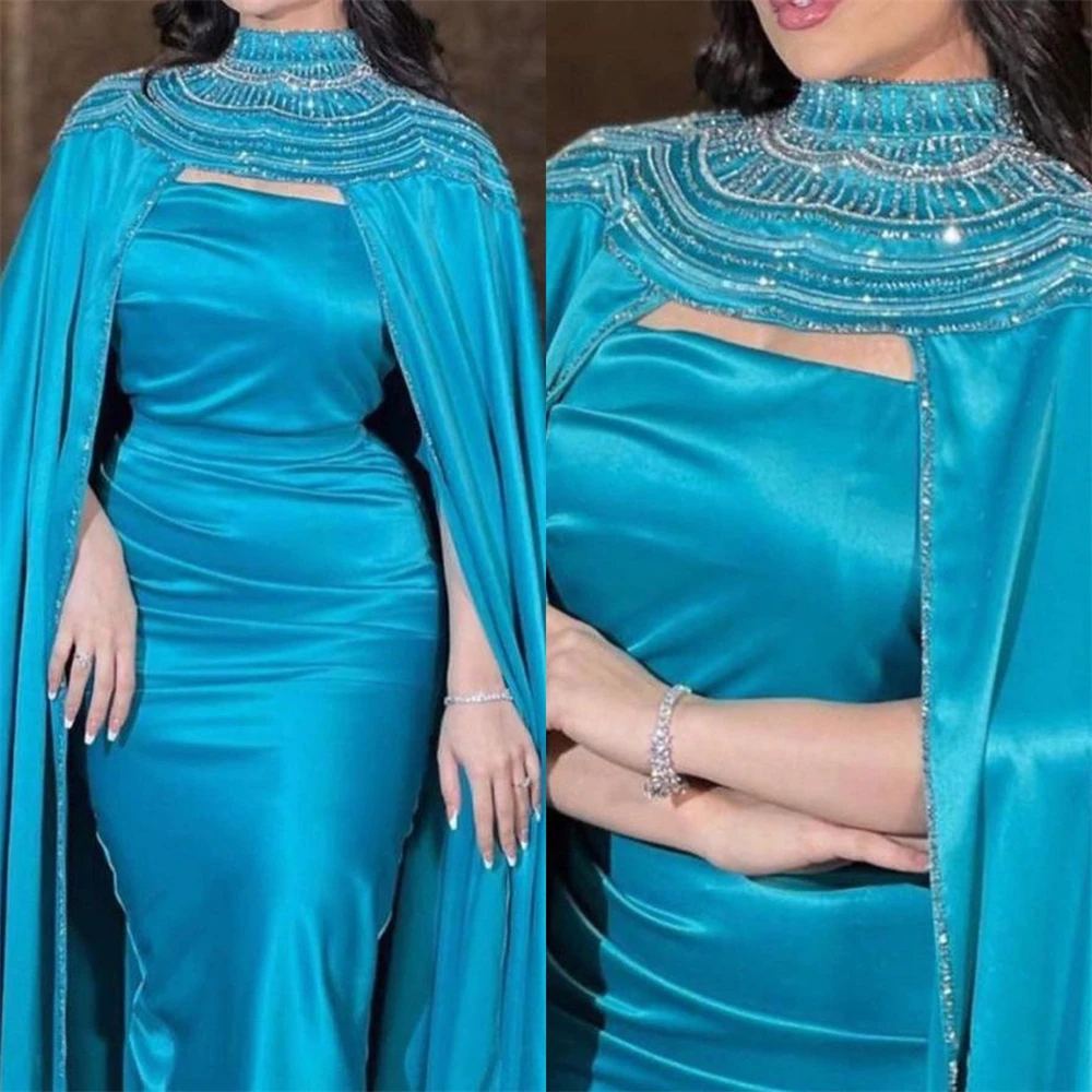 Customized Exquisite High Collar Sheath Celebrity Sequin Fold S