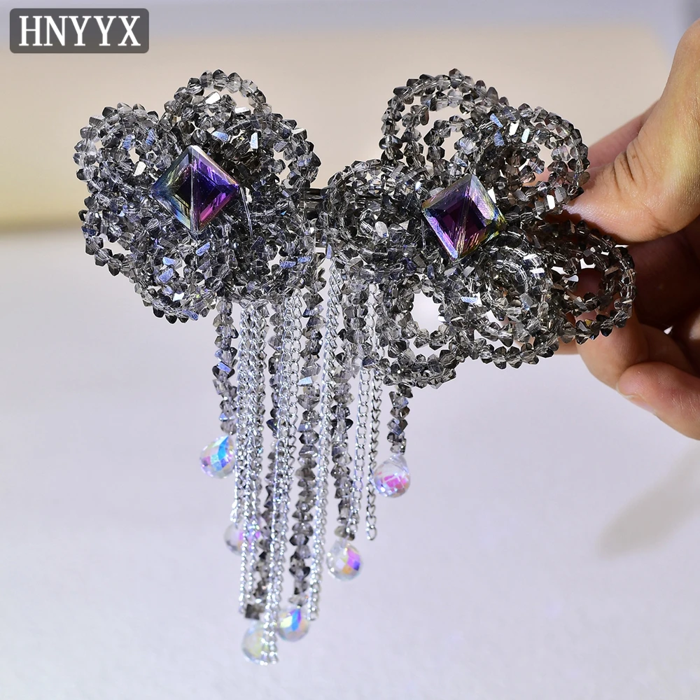 HNYYX Crystal Hair Clips Long Tassel Flower Hairpin Luxury Hair Piece Wedding Hair Accessories Party Tiara Vintage Headwear A68