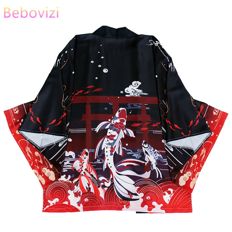 Summer Carp Printing Loose Japanese Streetwear Cardigan Women Men Harajuku Haori Kimono Cosplay Blouse Top Yukata