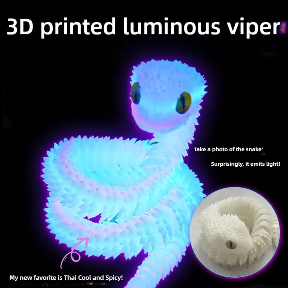 Luminous Snake Ornament 60 Cm Creative Luminous Rainbow Snake Gift Creative Handmade 3D Printing Trendy Desktop Ornaments Cool Fluorescent Snake