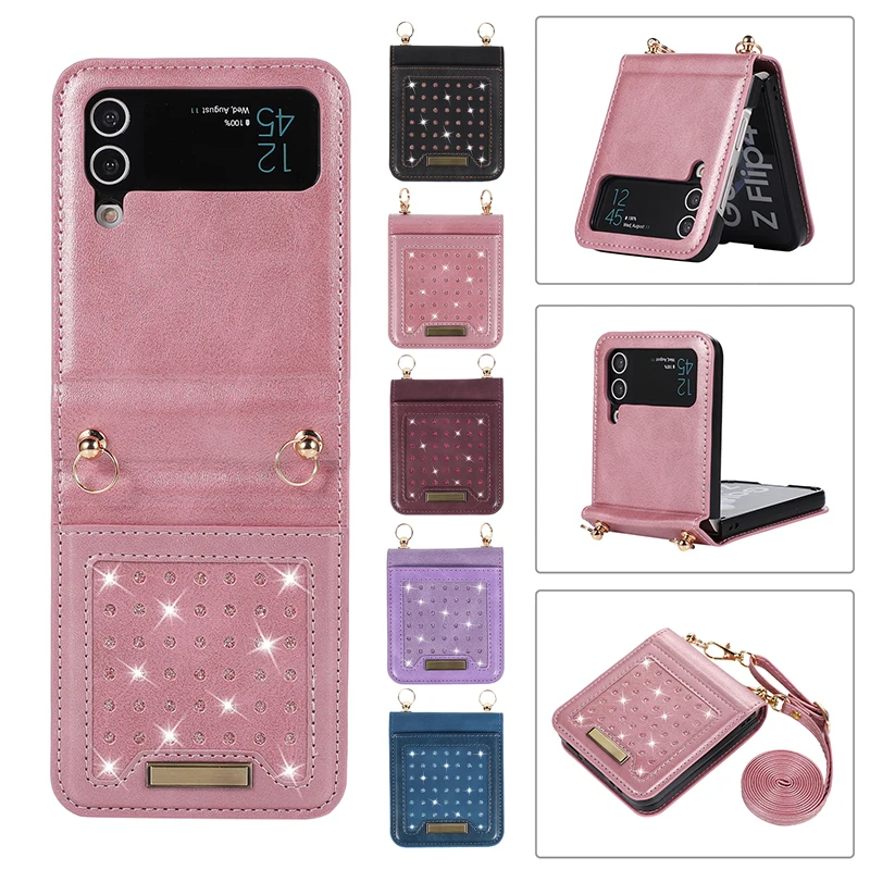 

Anti-theft Leather Case For Samsung Galaxy Flip 4 Crossbody Lanyard Strap Handbag Cover Galaxy Flip 3 Phone Cases Card Holder