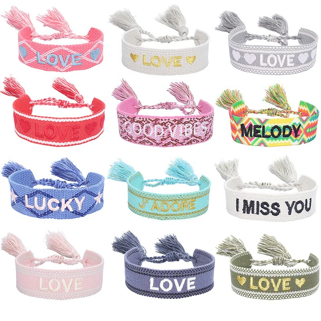 96352-8032b8.jpg Boho tissé broderie amour poignet tricoté Bracelets d'enveloppement corde à la main tissage tressé glands ethnique femmes hommes bijoux