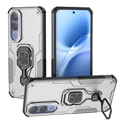 Enhanced Lens Protection Phone Case with Kickstand and Magnetic Ring Stand for Vivo V70 FE (Grey)