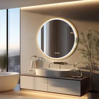 LUVODI 32Inch Waterproof Gold Frame Bathroom Mirror with LED Lights Illuminate Wall Vanity Mirror 3 Color Dimming Quick Defog 2