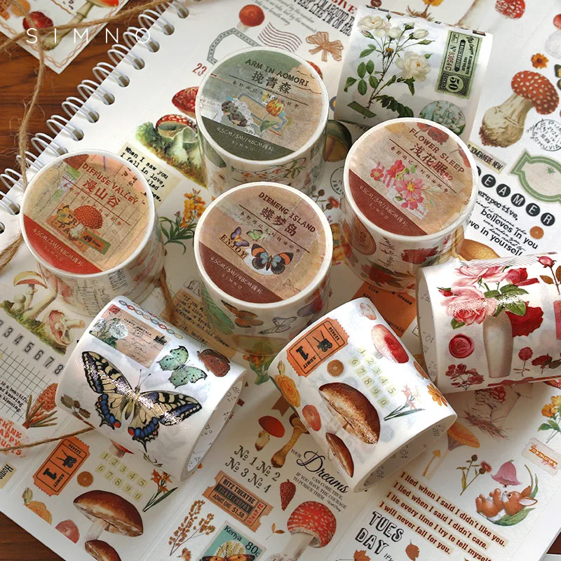 

Retro Butterfly Flower Mushroom Decorative Adhesive Tape Special Oil Masking Washi Tape Scrapbooking Sticker Label Stationery