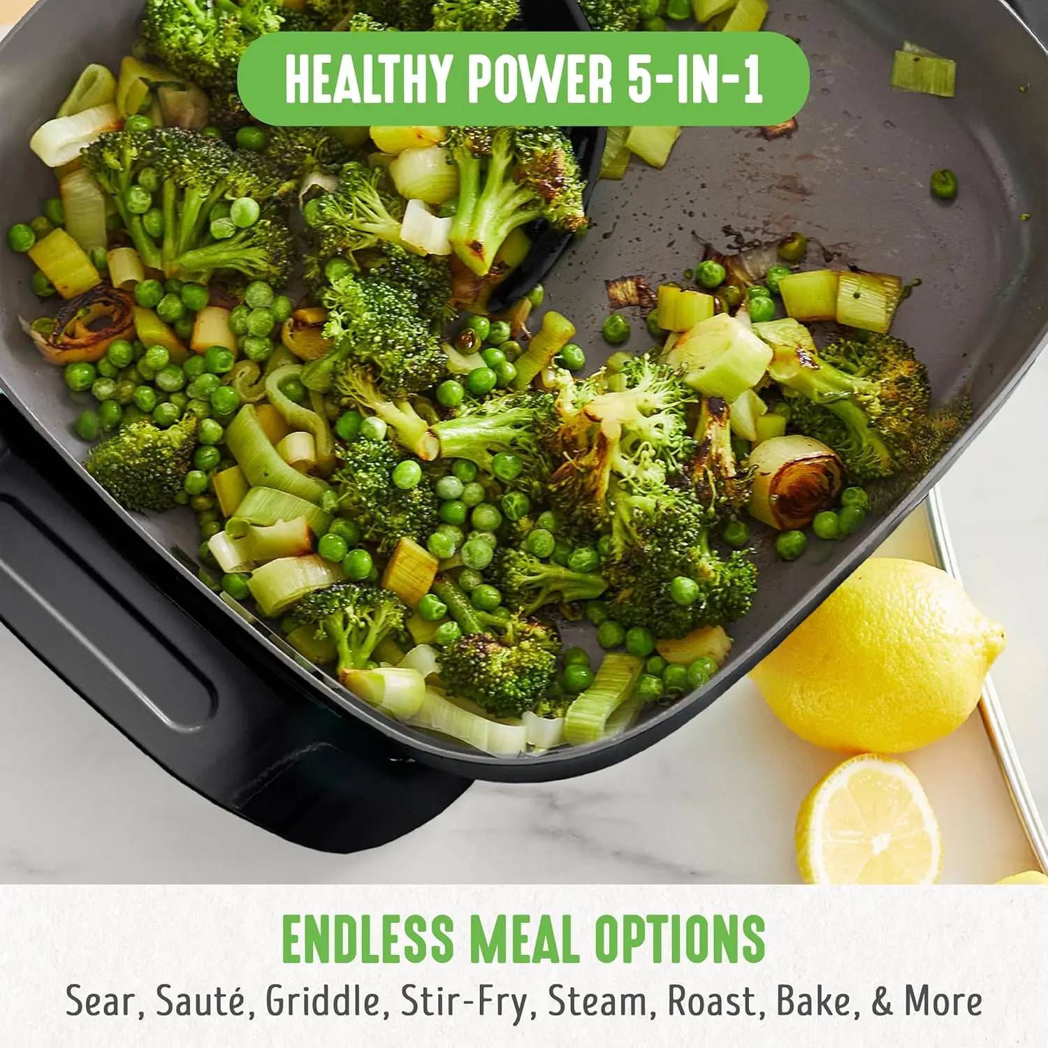 12" 5QT Square Electric Skillet, Glass Vented Lid, Ceramic PFAS-Free Nonstick Coated Interior, Adjustable Temperature Control 4
