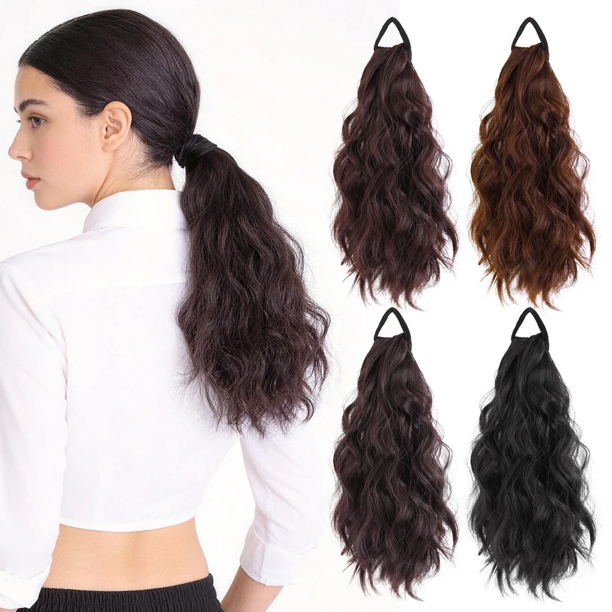 합성 고무줄 곱슬 포니테일 가발 여성용 포니테일 헤어 익스텐션 내열성 짧은 곱..