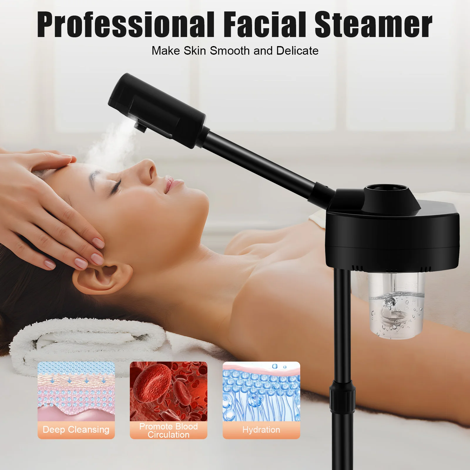 Hot Spray Facial Steamer 680ml Face Deep Cleaning Vaporizer Skin Care Whitening for Salon Beauty and Spa Shop