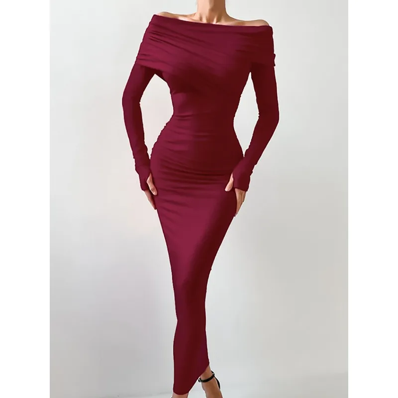 French Style Temperament Dress Women Irregular Pleated Slash